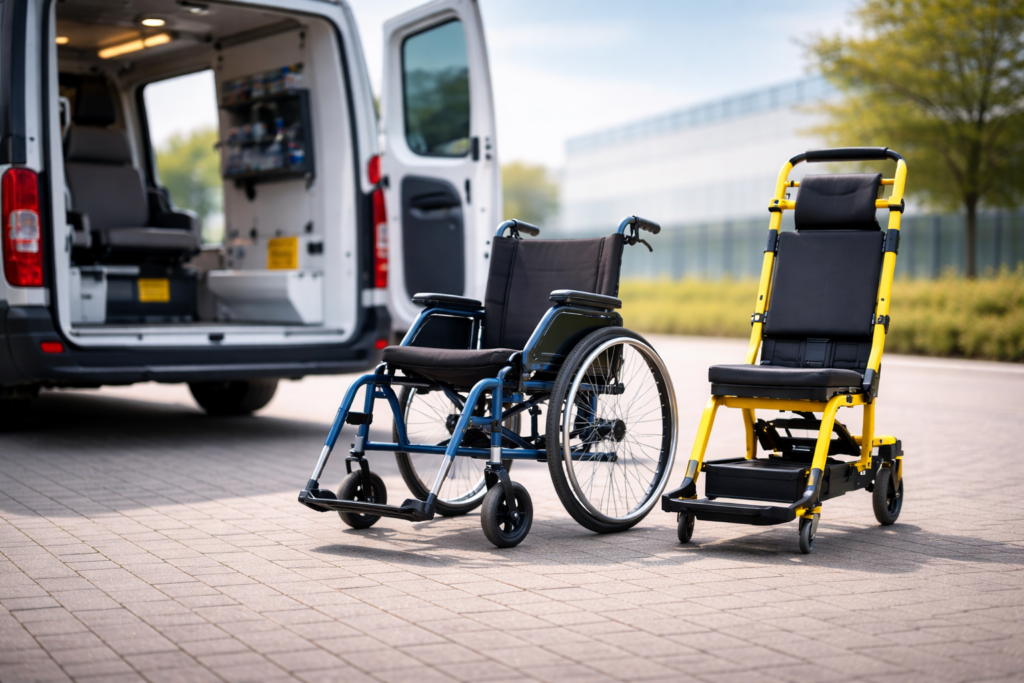 Rollstuhl mit Tragestuhl